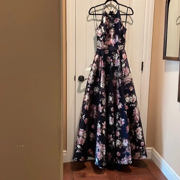 B.SMART  7  Fit & Flair Evening Gown Leg Slit Racerback w Lace inserts & Cutout - Picture 8 of 16